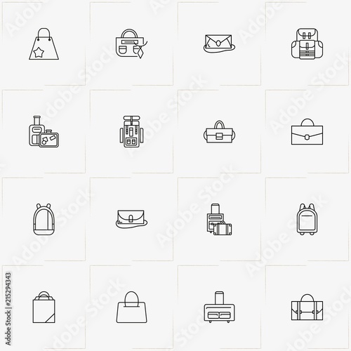 Bags line icon set with lady purse, portfolio and backpack