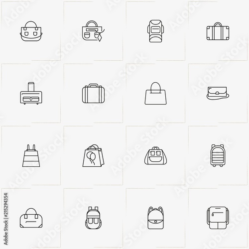 Bags line icon set with suitcase, lady bag and lady purse