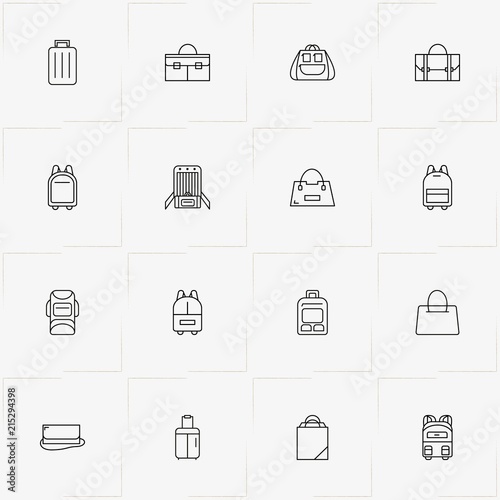 Bags line icon set with baggage, lady purse and backpack