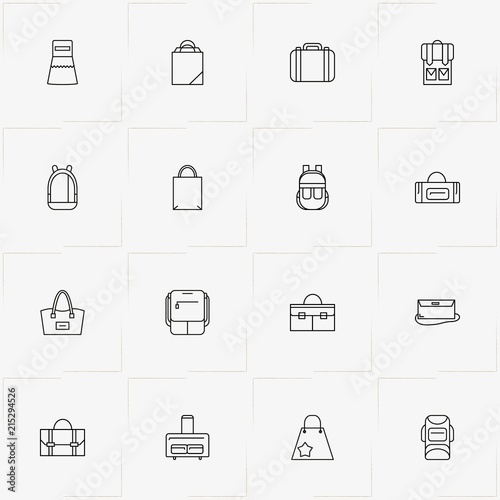 Bags line icon set with lady purse, lady bag and bag