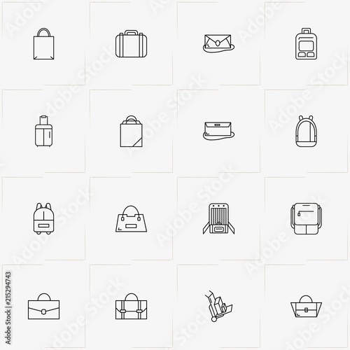 Bags line icon set with portfolio, backpack and lady purse