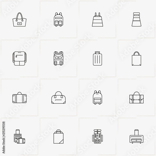 Bags line icon set with bag, baggage and backpack