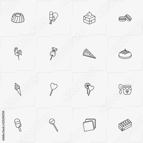 Bakery line icon set with cookies, pie and ice cream