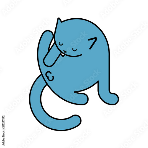 Cat licks itself isolated. Pet Vector illustration