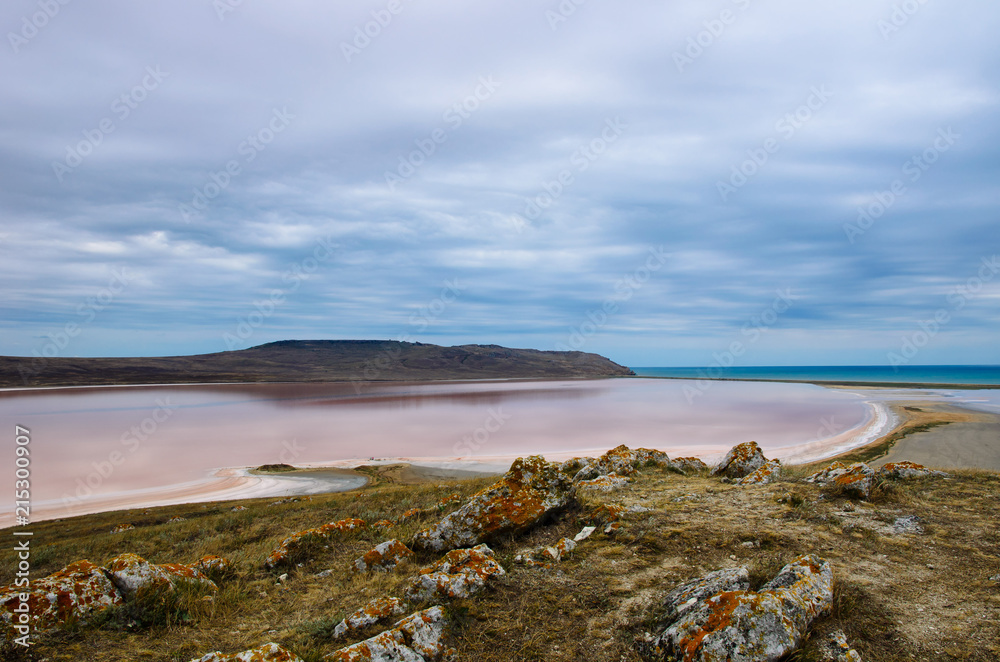 Pink salted lake in Crimea
