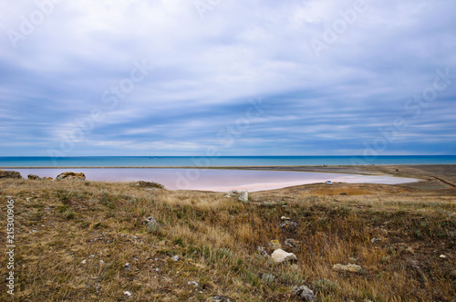Pink salted lake in Crimea © Ekaterina