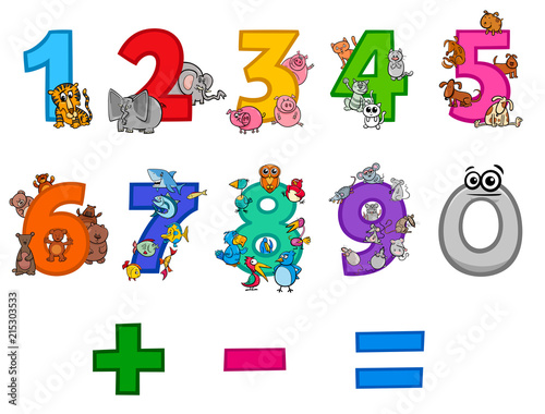 educational numbers set with cartoon animals