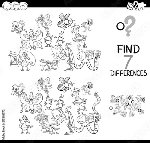 differences game with insects color book