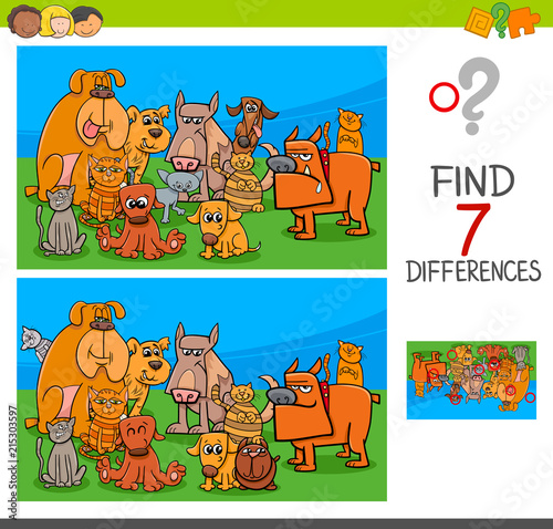 find differences game with dogs and cats