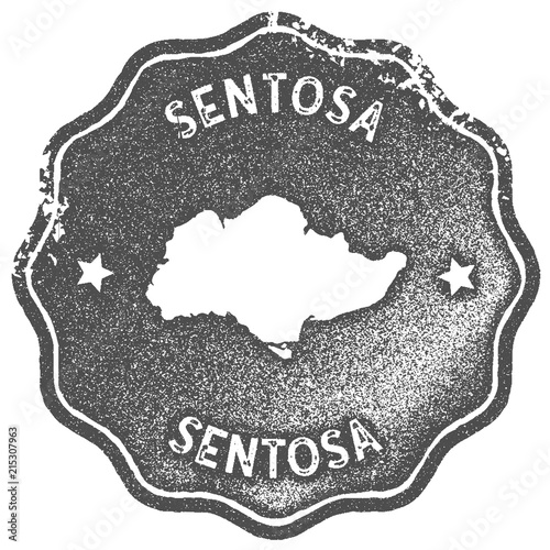 Sentosa map vintage stamp. Retro style handmade label, badge or element for travel souvenirs. Grey rubber stamp with island map silhouette. Vector illustration.