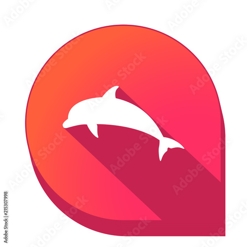 ikona z długim cieniem na tle strzałki pinezki