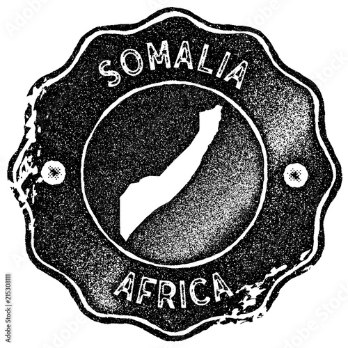 Somalia map vintage stamp. Retro style handmade label, badge or element for travel souvenirs. Black rubber stamp with country map silhouette. Vector illustration.