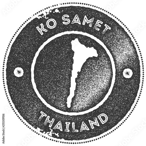 Ko Samet map vintage stamp. Retro style handmade label, badge or element for travel souvenirs. Dark grey rubber stamp with island map silhouette. Vector illustration.