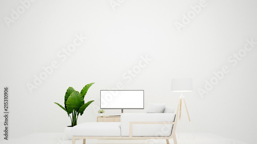 Living room on white tone minimal style - Daybed and living space in white room and empty space for add message - Interior simple design - 3D Illustration