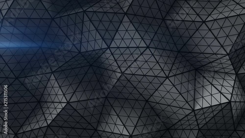 Low poly triangulated shape with subdivided polygons. Futuristic abstract distorted construction. Seamless loop 3D render animation 4k UHD 3840x2160
 photo