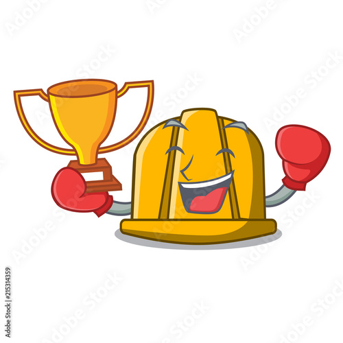 Boxing winner construction helmet mascot cartoon