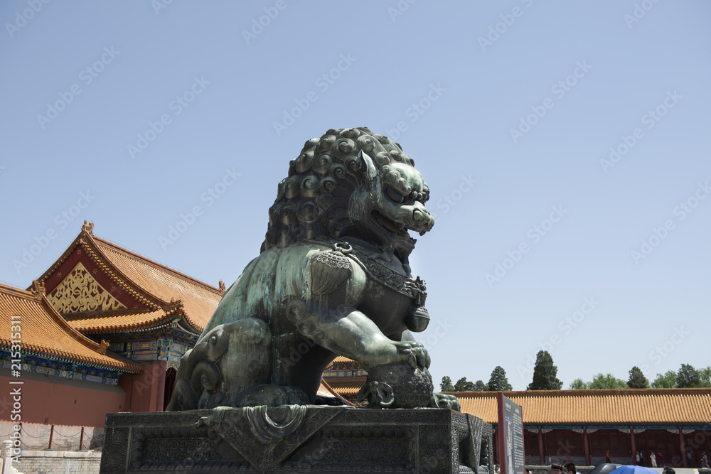 Chinese guardian lion. Located in The Palace Museum (Forbidden City), Beijing, China