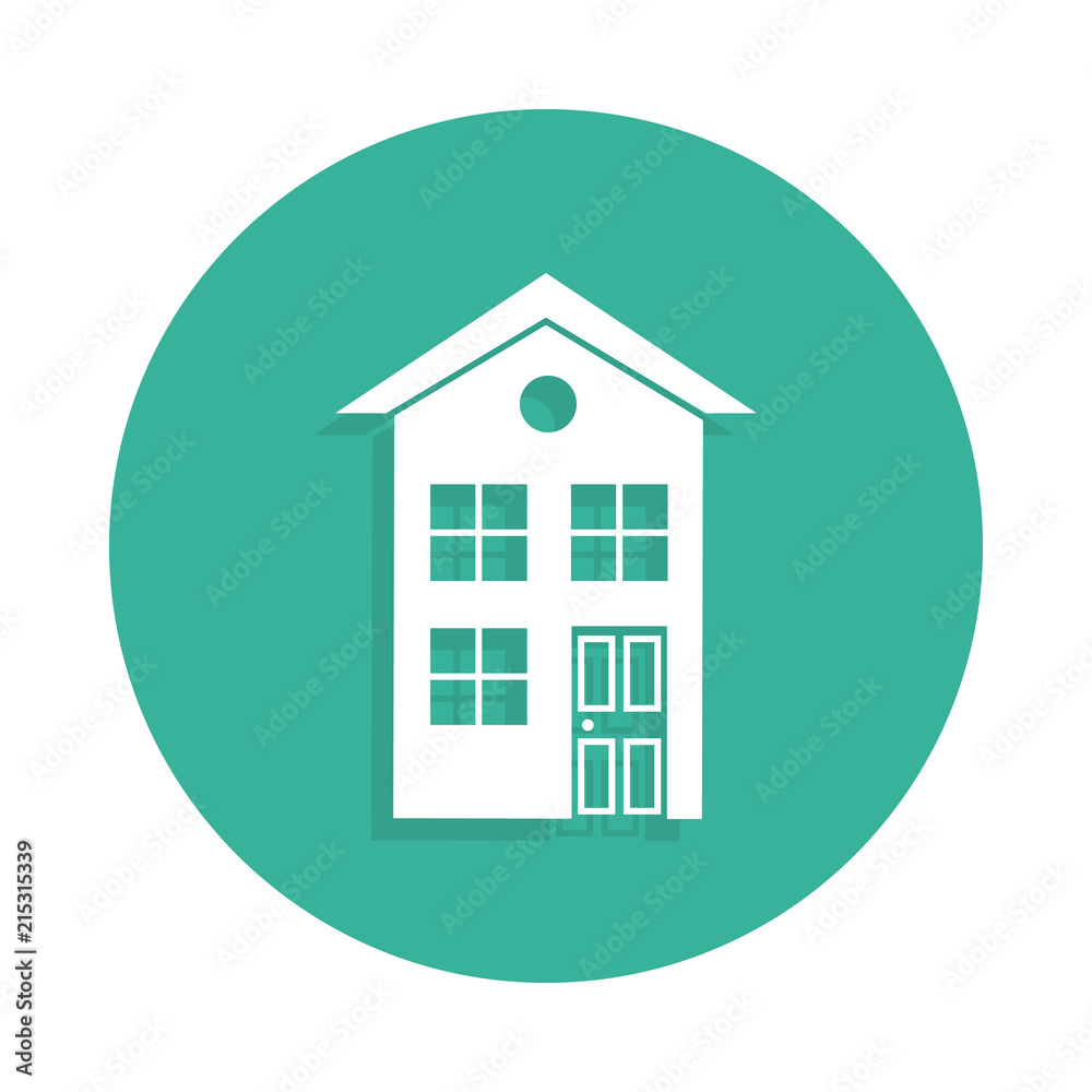 two-storey house icon in Badge style with shadow two-storey house icon in Badge style with shadow