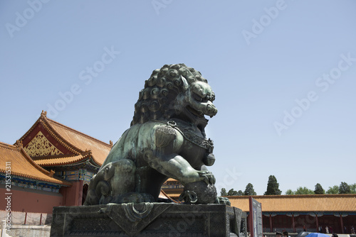 Chinese guardian lion. Located in The Palace Museum (Forbidden City), Beijing, China