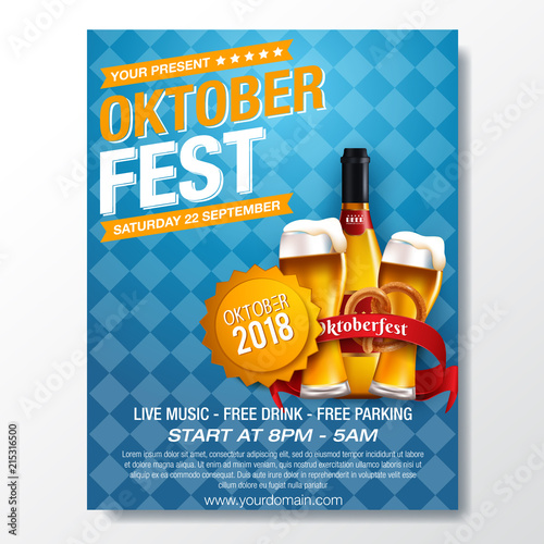Oktoberfest beer festival celebration. Typography poster or flyer template for beer party