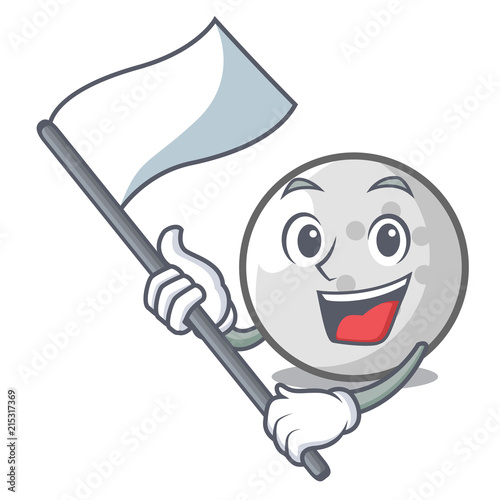 With flag golf ball mascot cartoon