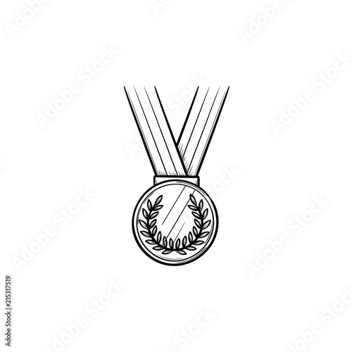 Round medal with ribbon hand drawn outline doodle icon