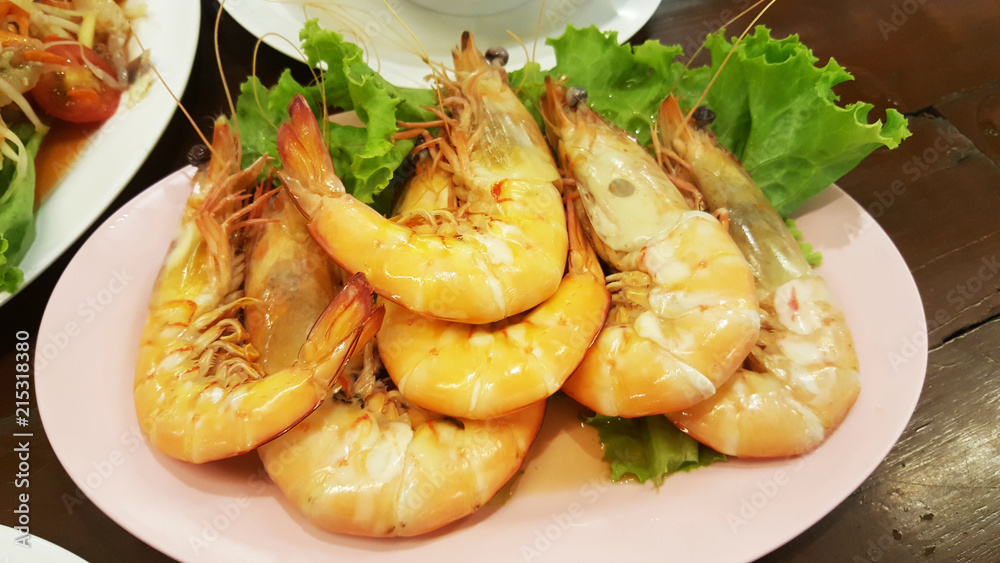 roasted shrimps in plate on table wood roasted shrimps in plate on table wood