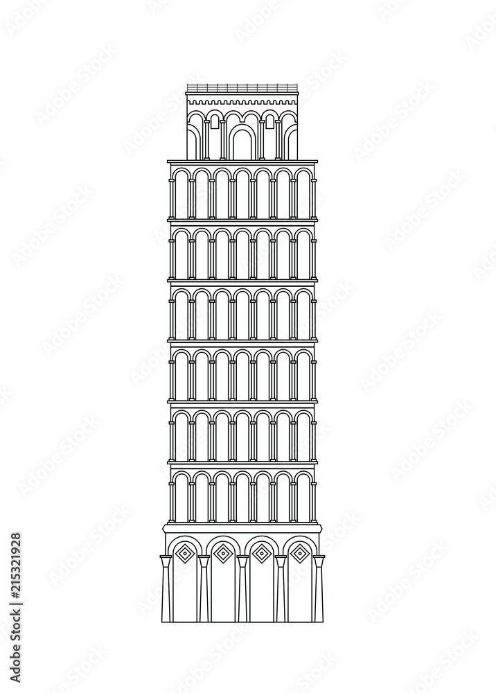 Tower of Pisa outline icon on white background, vector eps10 illustration