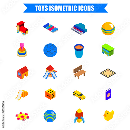 Set of Colorful toys isometric icon.