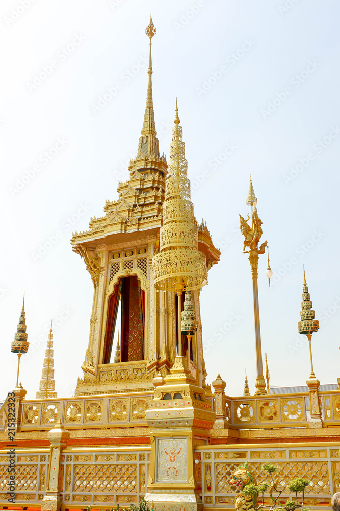 Fototapeta premium Bangkok, Thailand - November 04, 2017; Gold of Royal Crematorium for King Bhumibol Adulyadej at November 04, 2017