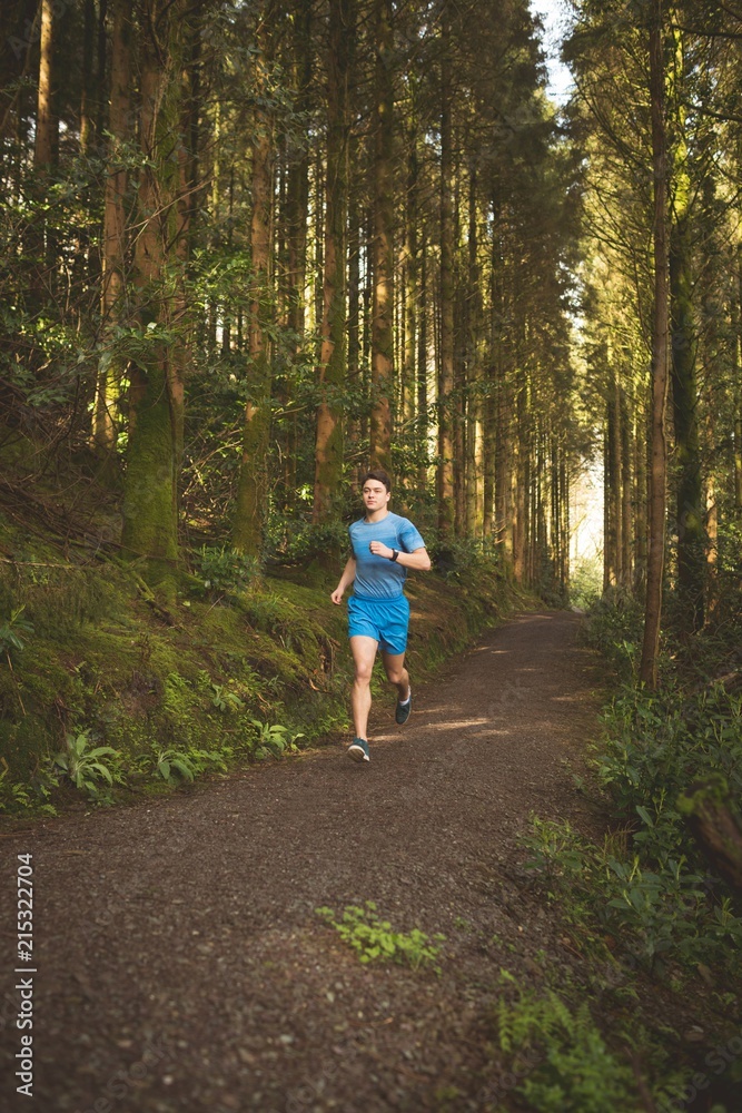 Man jogging in the forest Man jogging in the forest