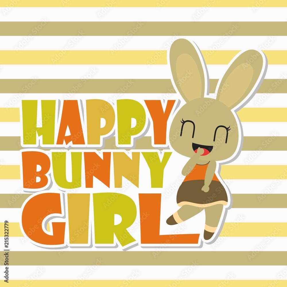 Happy bunny girl vector cartoon illustration for kid t-shirt background design, postcard, and wallpaper Happy bunny girl vector cartoon illustration for kid t-shirt background design, postcard, and wallpaper