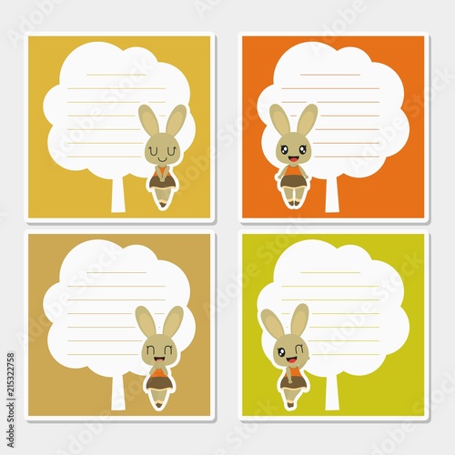 Cute Autumn bunny on tree frame vector cartoon illustration for Autumn memo paper design, stationery and planner sticker