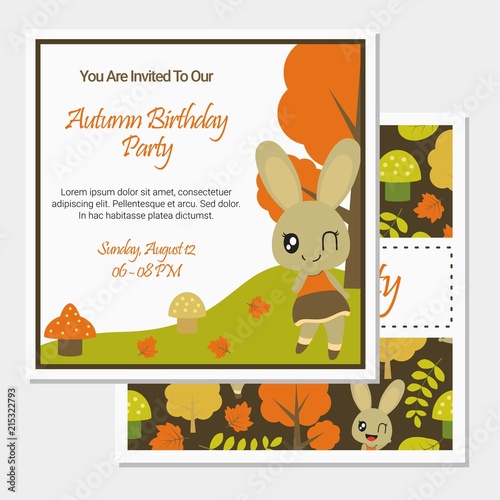 Cute bunny girl on Autumn season vector cartoon illustration for birthday card design, postcard, and wallpaper