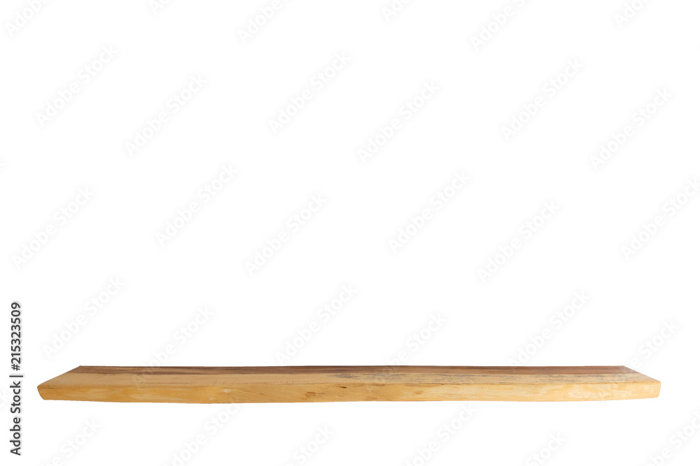 Wooden shelves on an isolated white background with blank space