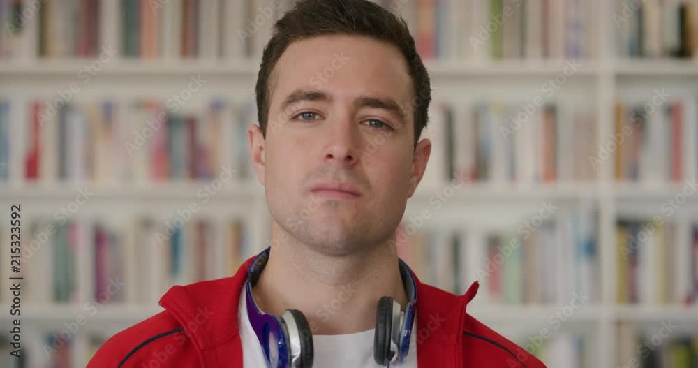 portrait handsome young caucasian man student looking serious pensive male ambitious individual slow motion portrait handsome young caucasian man student looking serious pensive male ambitious individual slow motion
