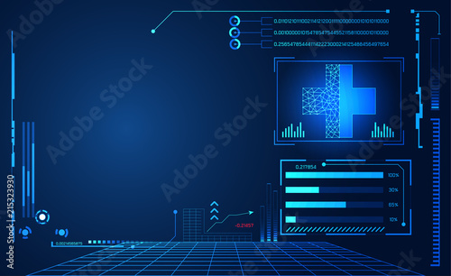 abstract technology ui futuristic concept hud interface hologram elements of digital data chart, communication, computing and circle percent vitality innovation on hi tech future design background