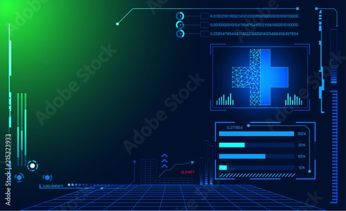 abstract technology ui futuristic concept hud interface hologram elements of digital data chart, communication, computing and circle percent vitality innovation on hi tech future design background