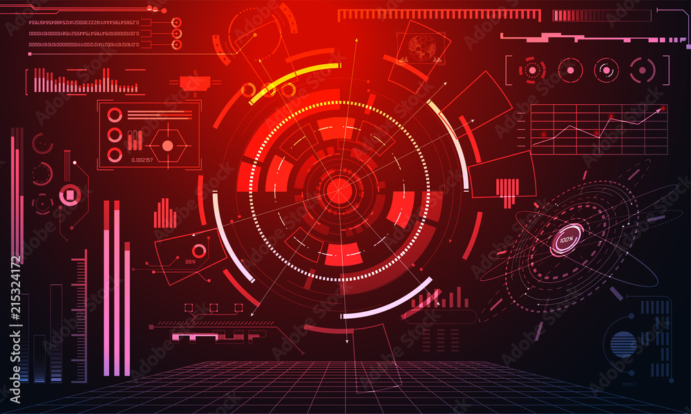 Fototapeta premium abstract technology ui futuristic concept hud interface hologram elements of digital data chart, communication, computing and circle percent vitality innovation on hi tech future design background