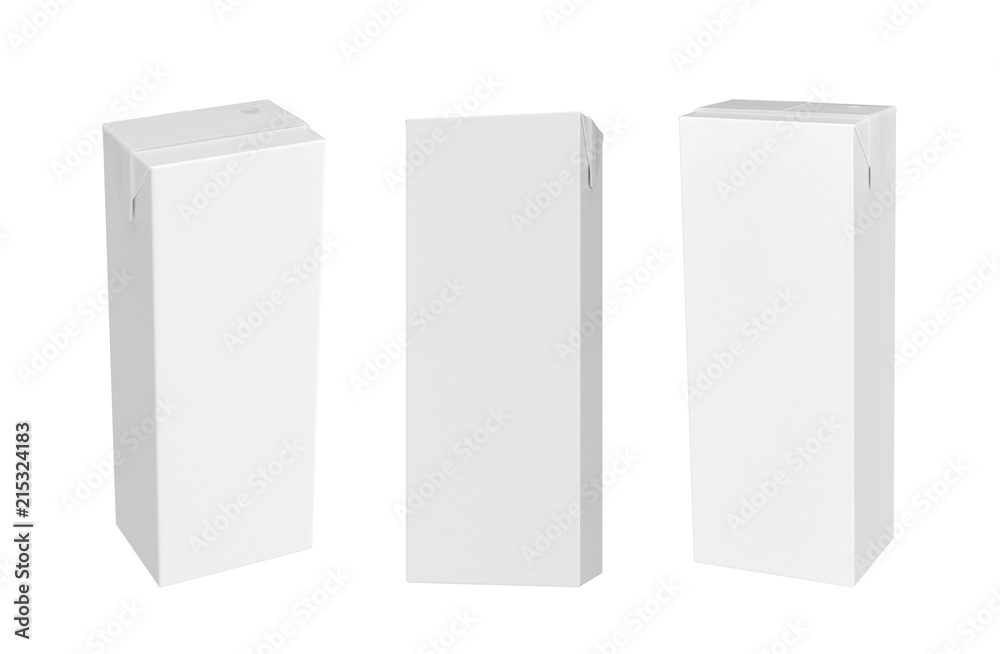 White blank milk box isolated on white background, 3D rendering White blank milk box isolated on white background, 3D rendering