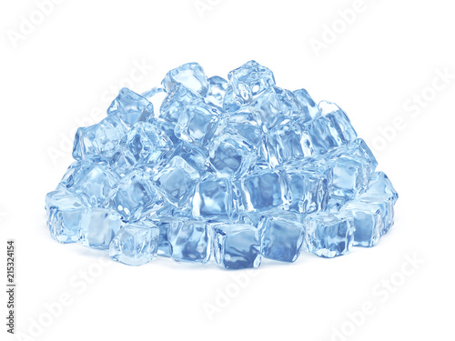 Ice cubes isolated on white background, 3D rendering