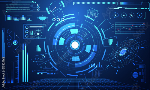 abstract technology ui futuristic concept hud interface hologram elements of digital data chart, communication, computing and circle percent vitality innovation on hi tech future design background