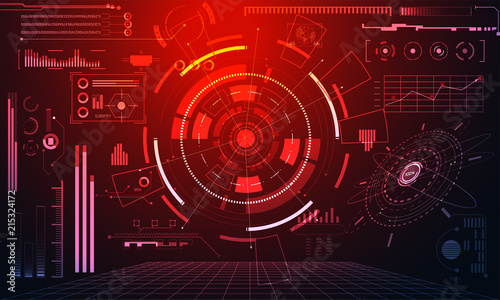 abstract technology ui futuristic concept hud interface hologram elements of digital data chart, communication, computing and circle percent vitality innovation on hi tech future design background