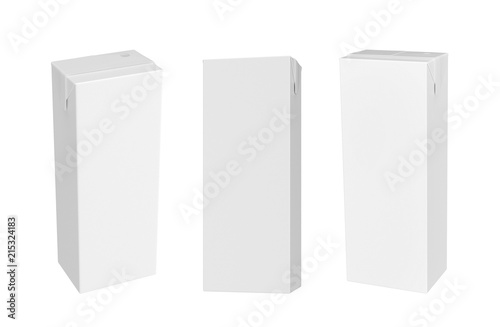 White blank milk box isolated on white background, 3D rendering