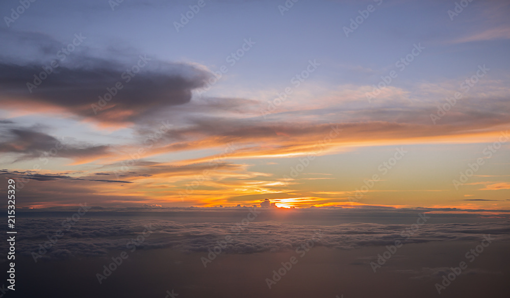 Sunset Above the cloud, capture from window aircraft.