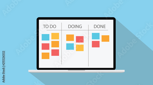online kanban technology with laptop and paper todo list photo