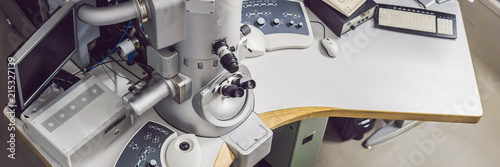 transmission electron microscope in a scientific laboratory BANNER, long format