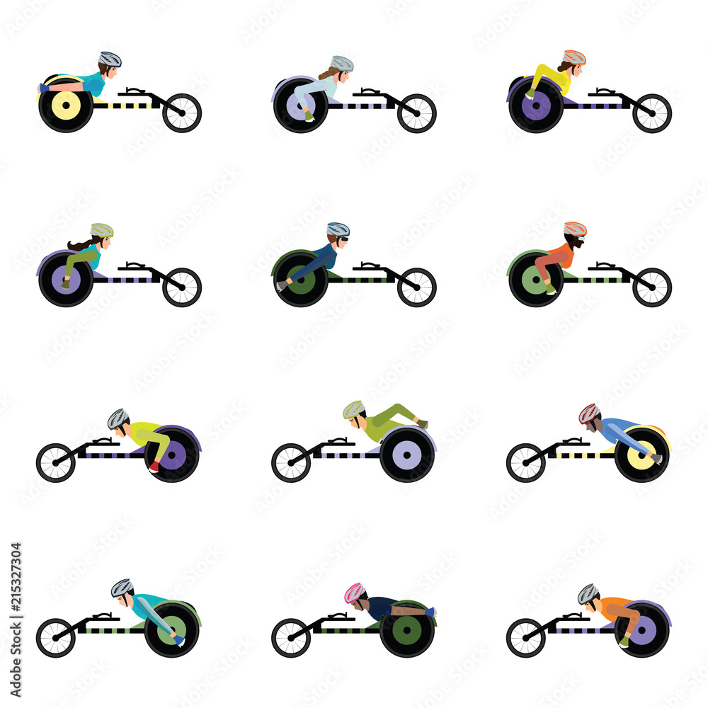 Obraz premium Male and female competition wheelchair in motion isolated on white