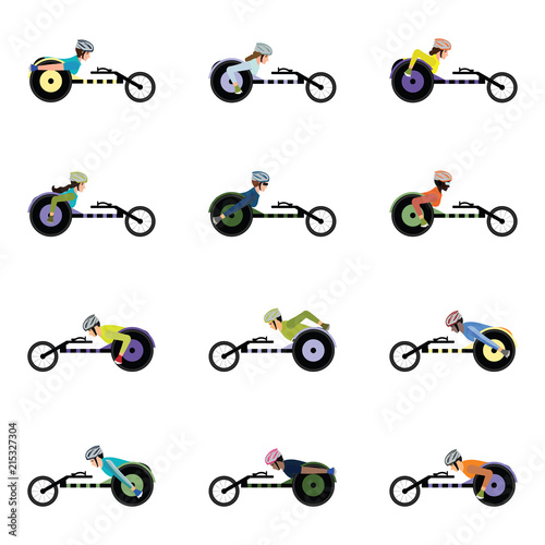 Male and female competition wheelchair in motion isolated on white