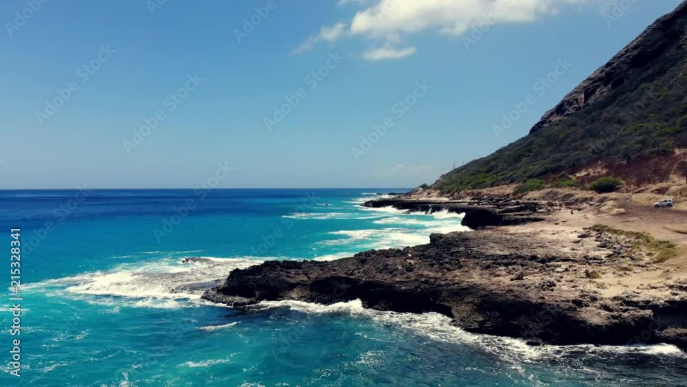 A forward aerial shot of the Northwest shore of Oahu, Hawaii. A forward aerial shot of the Northwest shore of Oahu, Hawaii.